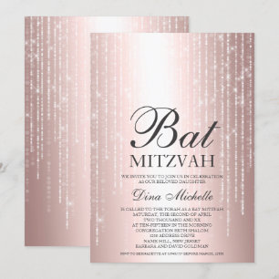 Rose goldfarbene Streichellichter Chic Bat Mitzvah Einladung