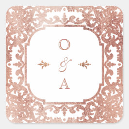 Rose goldfarbenes verziertes Hochzeitsmonogramm Quadratischer Aufkleber