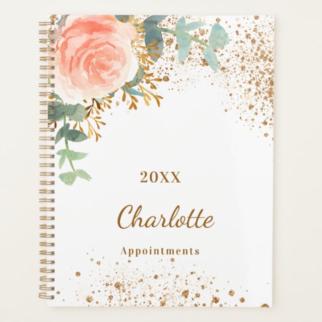 Rose Goldfloral Glitzer Eukalyptus Monogramm 2026 Planer (Vorderseite)
