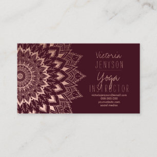 Rose Goldfloral mandala burgundy Yoga-Lehrer Visitenkarte