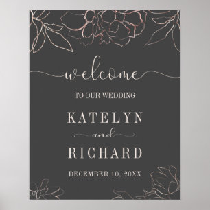 Rose Goldflorale Silhouette Blumenzwiebeln Zeichen Poster