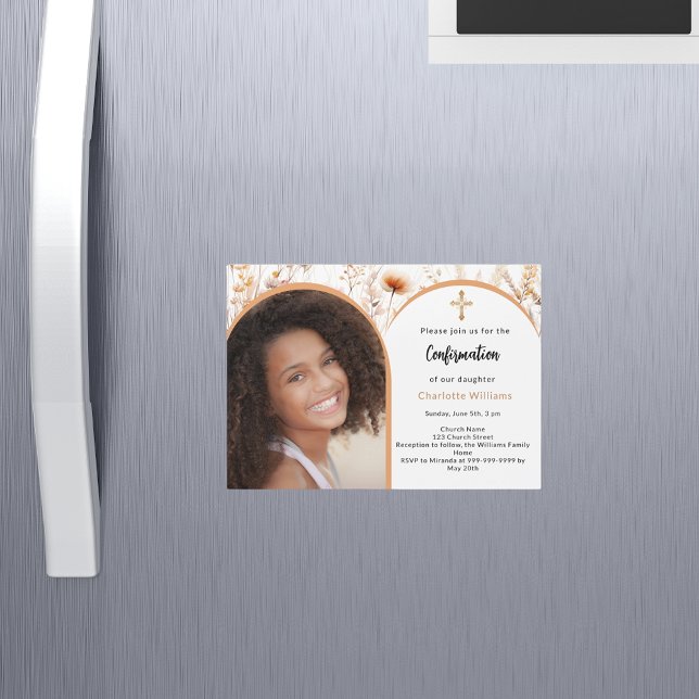 Rose Goldfloralen Foto Bogen Bestätigung Magneteinladung (Von Creator hochgeladen)