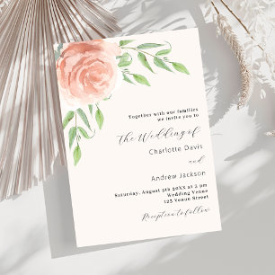 Rose Goldfloralen Grünpflanzen Beige Hochzeit Einladung