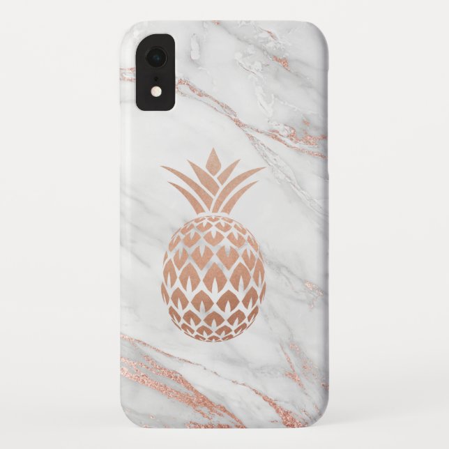 Rose Goldfolie Ananas auf Weißmarmor Case-Mate iPhone Hülle (Rückseite)