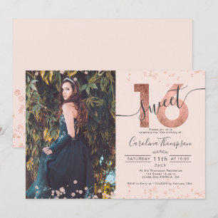 Rose Goldfolie Confetti Foto rot Süß 16 Einladung