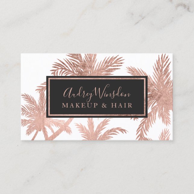 Rose Goldfolie Glaspalme Makeup Haar Drehbuch Visitenkarte (Vorderseite)
