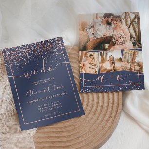 Rose Goldfolie Marine Blaue Foto Initialen Hochzei Einladung