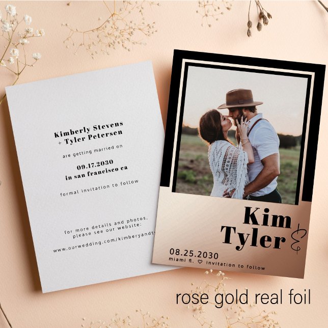 Rose Goldfolie Moderne Foto Hochzeit speichern das Folieneinladung (Von Creator hochgeladen)