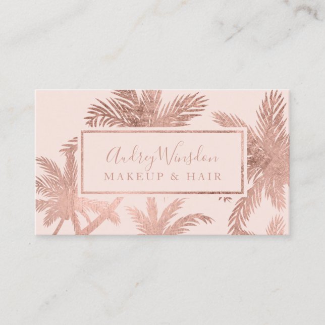 Rose Goldfolie Rosa Palme Makeup Haar Drehbuch Visitenkarte (Vorderseite)