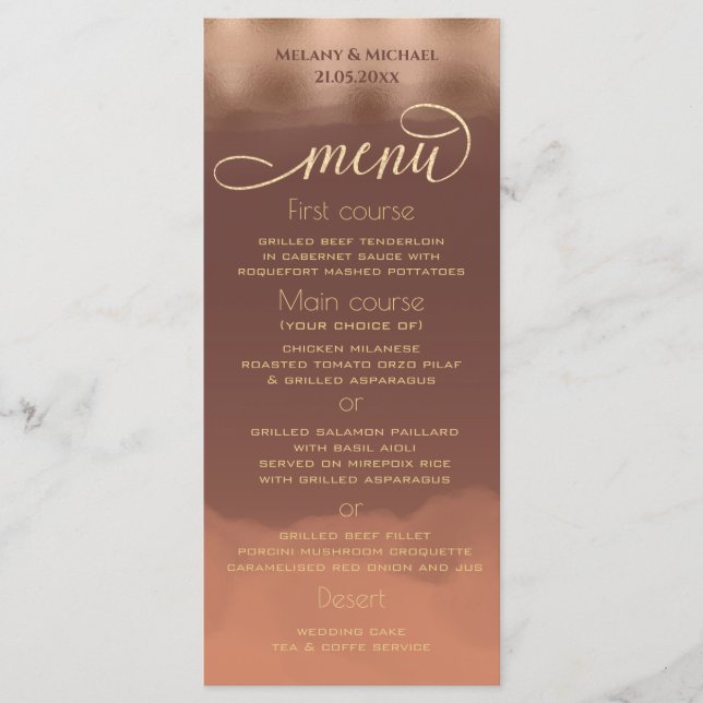Rose Goldfolie Zimt Wasserfarbe Menükarte (Vorderseite)