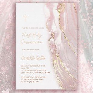 Rose-Goldfolientext Erste Kommunion Folieneinladung