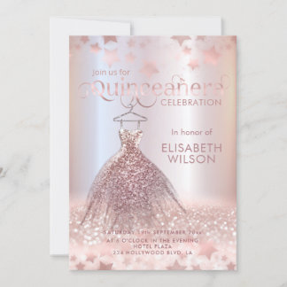 Rose goldglänzende Kleidung Stars Quinceañera Einladung