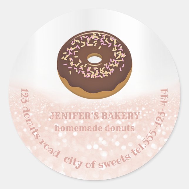 Rose Goldglatter, hausgemachte Donuts und Süßigkei Runder Aufkleber (Vorderseite)
