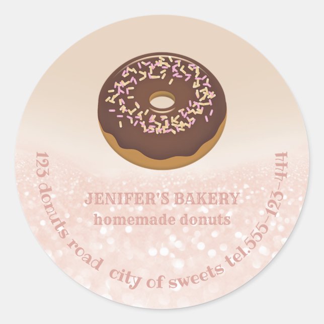 Rose Goldglatter, hausgemachte Donuts und Süßigkei Runder Aufkleber (Vorderseite)