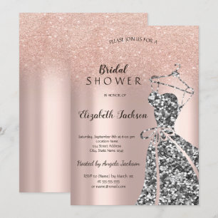 Rose GoldGlitter Bokeh,Sequins Dress Brautparty Einladung