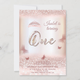 Rose Goldglitterling-Schmetterling-Tiara-Kalligrap Einladung