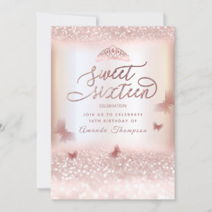 Rose Goldglitterling-Schmetterling-Tiara-Kalligrap Einladung