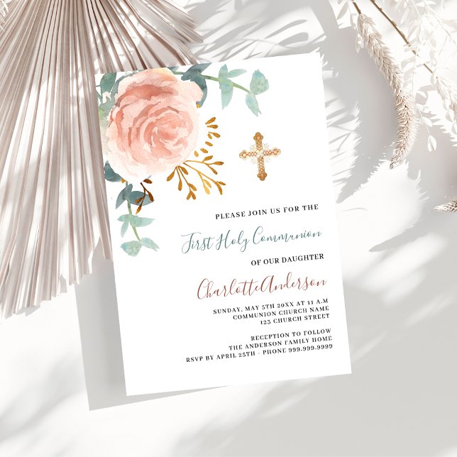 Rose Goldgrün Luxus zuerst heilige Kommunion Einladung (Von Creator hochgeladen)