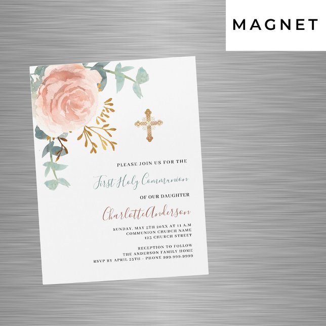 Rose Goldgrün Luxus zuerst heilige Kommunion Magneteinladung (Von Creator hochgeladen)