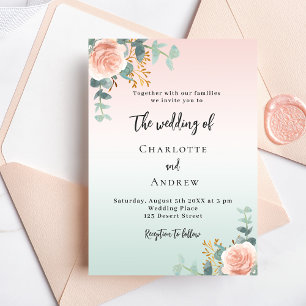 Rose goldgrüne Blumen Luxus Hochzeit Einladung