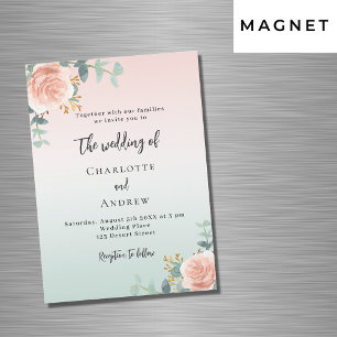 Rose goldgrüne Blumen Luxus Hochzeit Magneteinladung