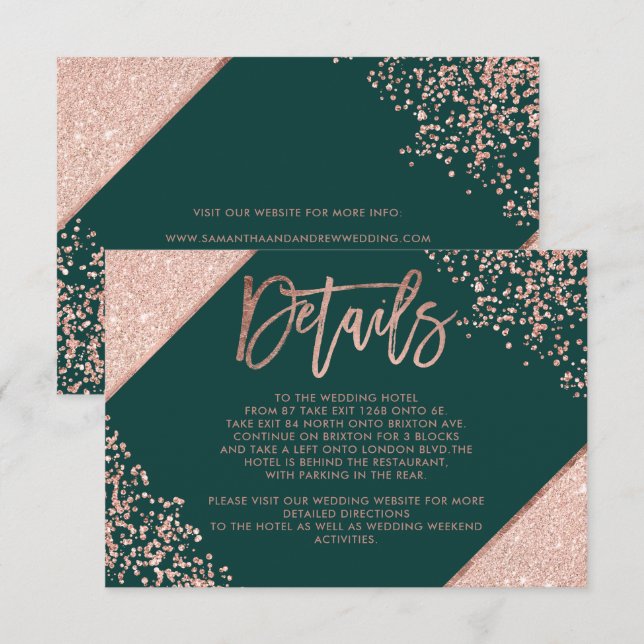 Rose goldgrüne Skripte Hochzeitsrichtung Details Begleitkarte (Vorne/Hinten)