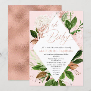 Rose goldgrünen Blüte Virtual Baby Dusche Mädchen Einladung