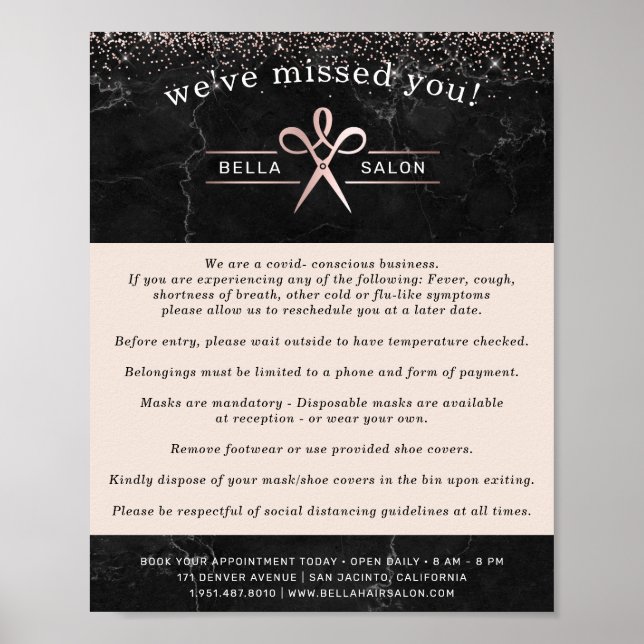 Rose Goldhaarsalon Covid Gewissenswerte Sicherheit Poster (Vorne)