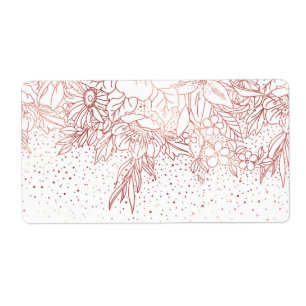 Rose Goldhandgezeichnete Blumendoodles und Konfett