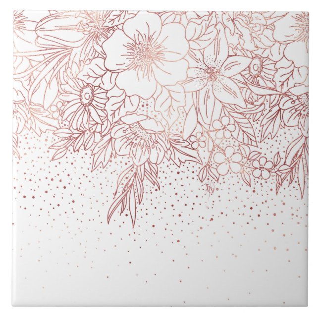 Rose Goldhandgezeichnete Blumendoodles und Konfett Fliese (Vorderseite)