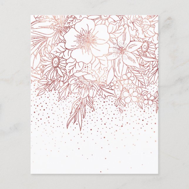 Rose Goldhandgezeichnete Blumendoodles und Konfett Flyer (Vorne)