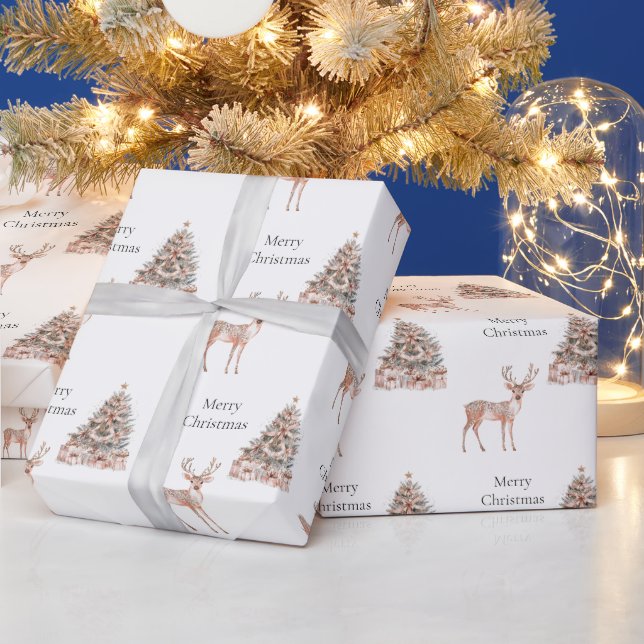 Rose Goldhirsche und Weihnachtsbäume Geschenkpapier (Feiertage)