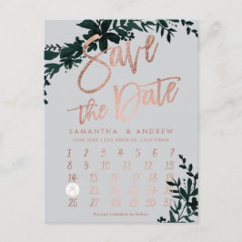 Rose Goldkalender, blumengrün, Save the Date Ankündigungspostkarte