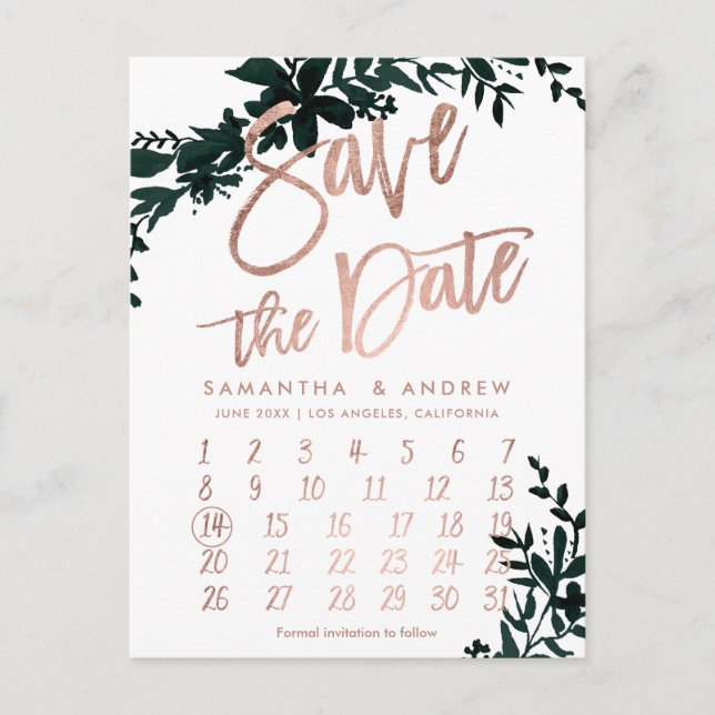 Rose Goldkalender mit Blumenblätterkalender Save t Ankündigungspostkarte (Vorderseite)