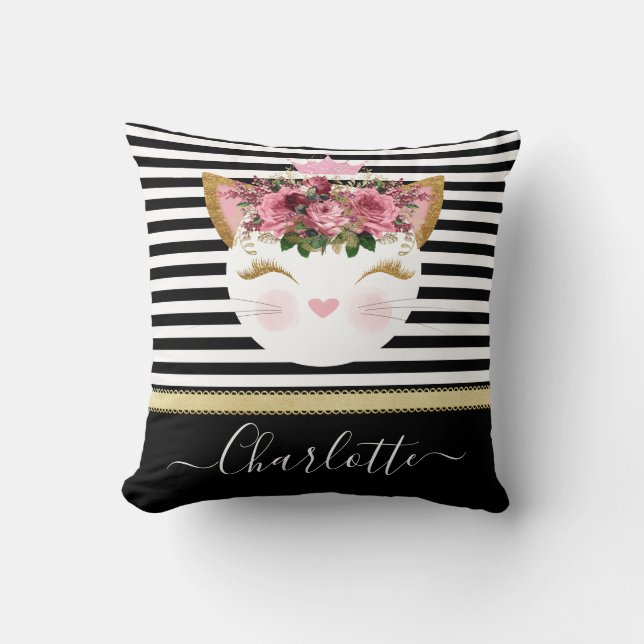 Rose Goldkitschigkeit Prinzessin Schwarz-weiße Lin Kissen (Vorderseite)