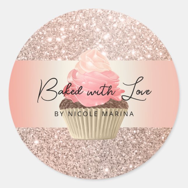 Rose Goldkuchen gebacken mit Liebe Personalisiert Runder Aufkleber (Vorderseite)
