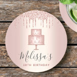 Rose Goldkuchen Glitzer Tropfen elegantes mädchenh Runder Pappuntersetzer<br><div class="desc">Entspannen Sie sich mit Ihrem Lieblingsgetränk und schützen Sie Ihre Möbel mit diesen einfachen, modernen, gürtlichen und stilvollen individuelle Name Papier-Untersetzer. Ein glitzernder, schicker, Rose Gold 2 Schicht Kuchen, elegante Schrift Typografie und Glitzer Tropfen überlagern ein Imitat metallische Rose Gold ombre Hintergrund. Personalisieren Sie Ihre Daten mit dem Namen und...</div>