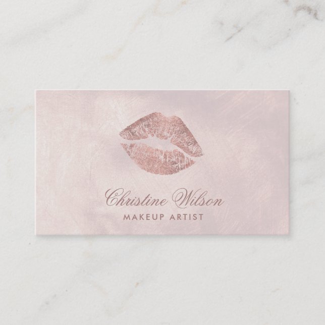Rose Goldkuss auf Rose Gold Aquarell Visitenkarte (Vorderseite)