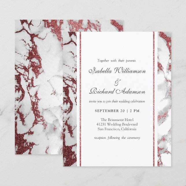 Rose Goldmarmor Klassische Typografie Hochzeit (Vorne/Hinten)