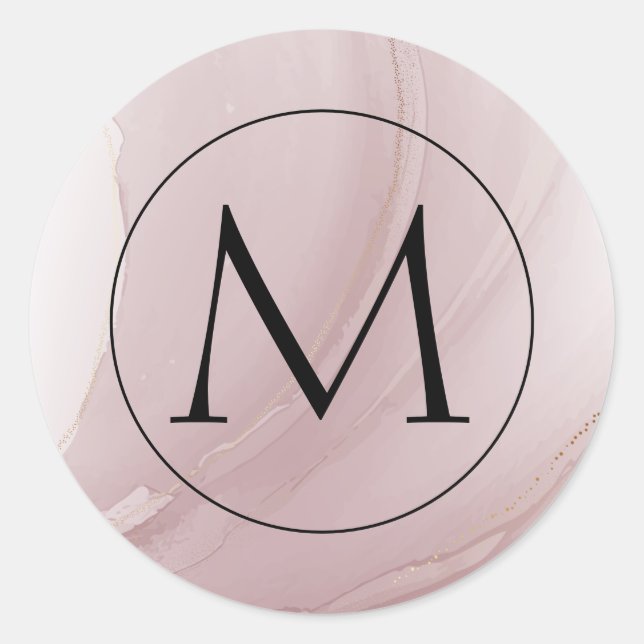 Rose Goldmarmor Monogramm Runder Aufkleber (Vorderseite)