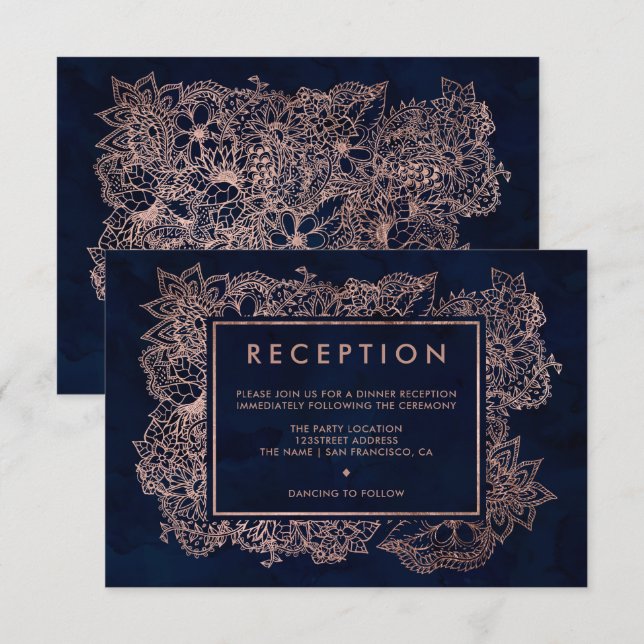 Rose Goldmedaille Aquarell Empfang Hochzeit Einladung (Vorne/Hinten)