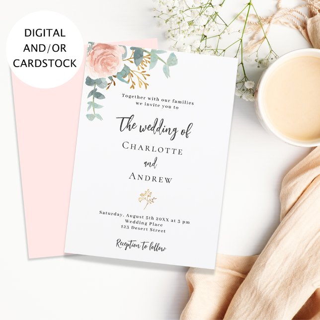 Rose Goldmedaille Eukalyptus Grüne Hochzeit Einladung (Von Creator hochgeladen)