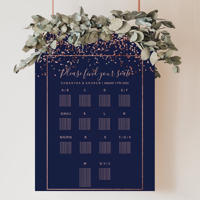 Rose Goldmedaille Konfetti Seeblick Poster (Rose gold confetti navy blue wedding seating chart)