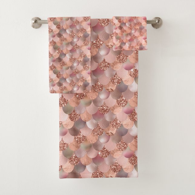 Rose Goldmedaille Scales Glitzer Rosa Folie Hübsch Badhandtuch Set (Insitu)