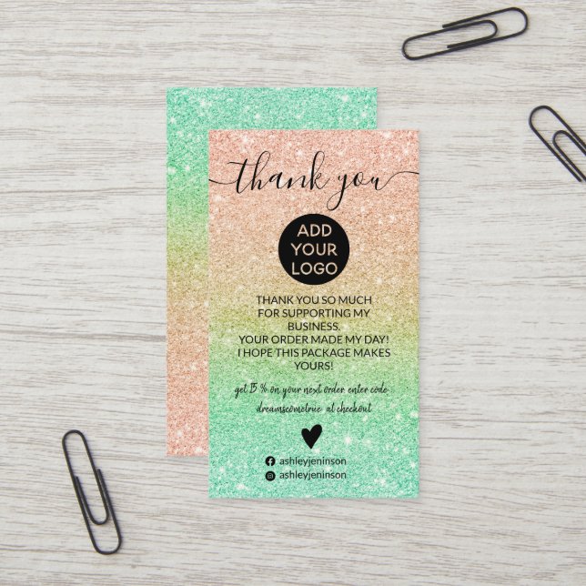 Rose Goldminze Glitzer Glitzern bedanken sich Visitenkarte (Vorderseite/Rückseite Beispiel)