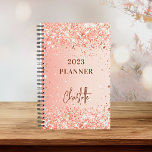 Rose goldorange Glitzer Namenskript 2025 Planer<br><div class="desc">Ein goldener Hintergrund in Orange und Rose. Dekoriert mit Imitaten Glitzer Glitzern. Personalisieren und fügen Sie einen Titel und einen Namen hinzu. Der Name ist mit einem modernen Skript geschrieben,  Signatur-Look.</div>