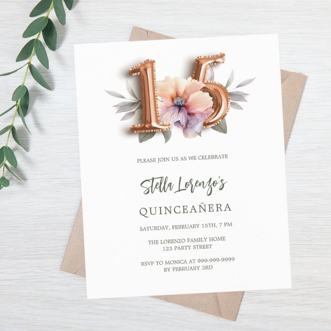 Rose Goldpfirsiche Blumengrün Budget Quinceanera (Von Creator hochgeladen)