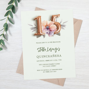 Rose Goldpfirsichgrün Quinceanera Einladungspostkarte