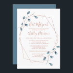 Rose Goldrahmen Aquarell Chic Bat Mitzvah Einladung<br><div class="desc">Rose Gold geometrische Rahmen Typografie Bat Mitzvah mit handgemalten blauen Blattzweigen auf anpassbarem weißen Hintergrund.</div>