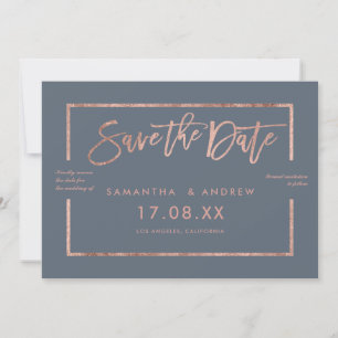 Rose Goldrahmen-Skript verstaubt Save the Date bla